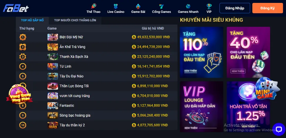 Lựa chọn phương thức nạp tiền